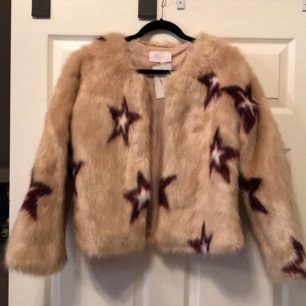 NWT faux fur STAR print jacket